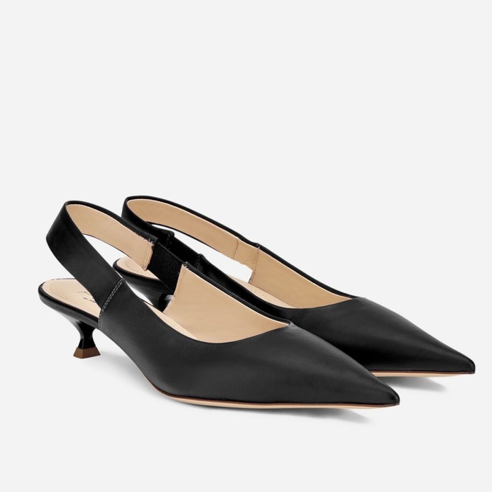 AGL‎ Black Lenor Sling Leather Sling-Back Elegant Kitten Heels Size 40